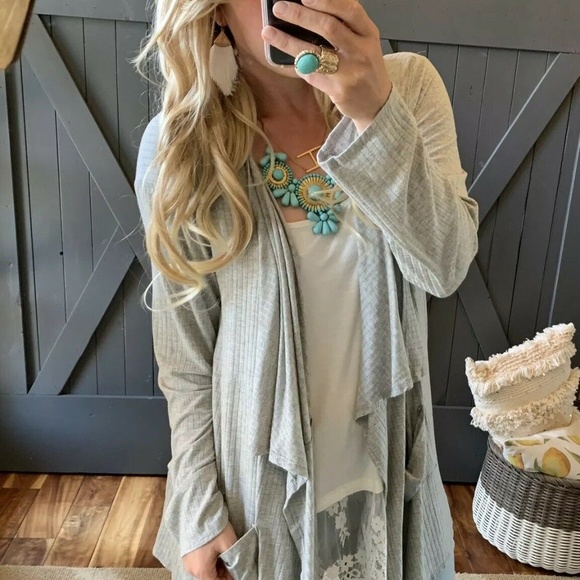 Plus Size Grey Pocketed Cardigan Sweater Top NWT! - Picture 2 of 7